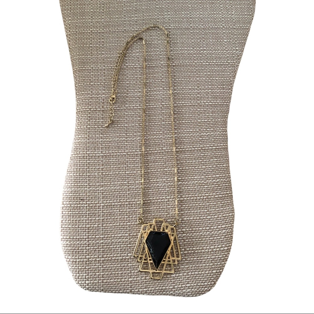 Gold Necklace Art Deco Black Center Stone Rollo Gold plated Chain Vintage 24” - Picture 4 of 10